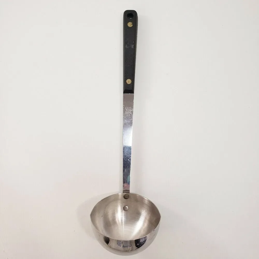 Vtg Ekco Flint Ladle Dipper Stainless Black Riveted Handle Cooking Utensil USA